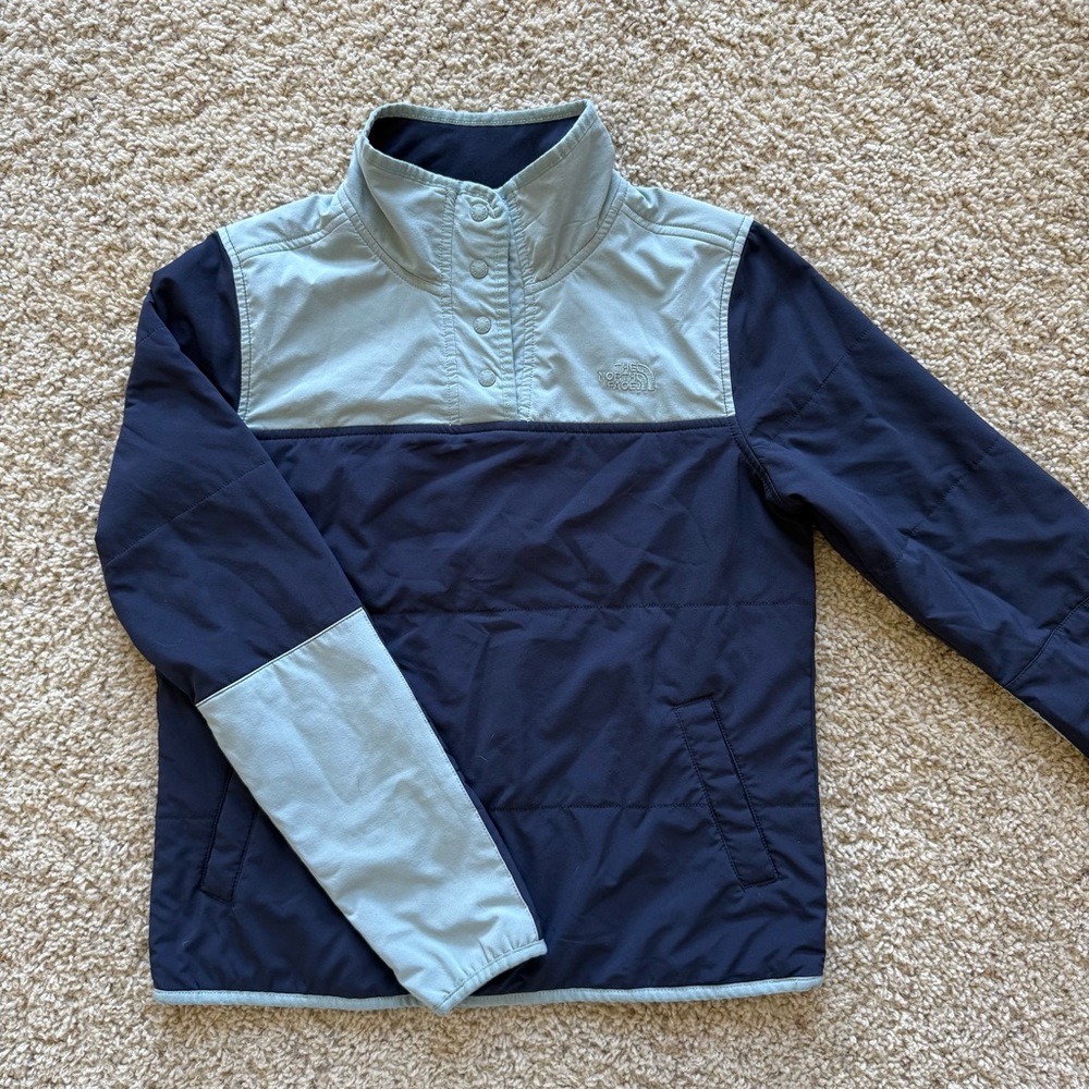 North Face Womens 1/4 Snap Fleece Sweatshirt Pullover Two-Tone Blue Colorblock S